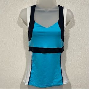 blue workout athletic yoga gym racerback muscle tank top + built in sports bra